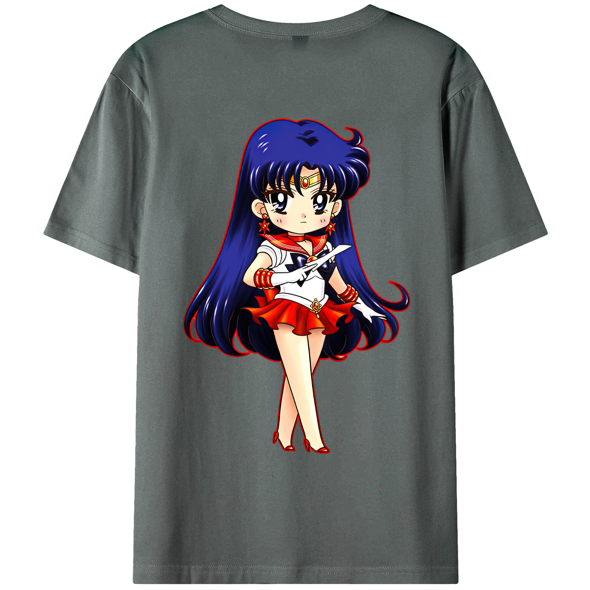 （画像用） 美少女戦士セーラームーン 火野レイ ひの レイ Sailor Moon Hino Rei （セーラーマーズ,Sailor Mars） 綿100％ メンズ半袖Tシャツ（バックプリント） 通気性